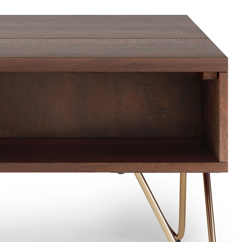 Hunter Solid Mango Wood Small Lift Top Coffee Table In Umber Brown And Gold. Picture 2