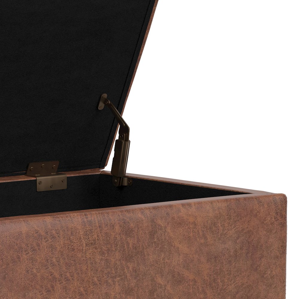Small Storage Ottoman In Distressed Saddle Brown Vegan Faux Leather. Picture 5