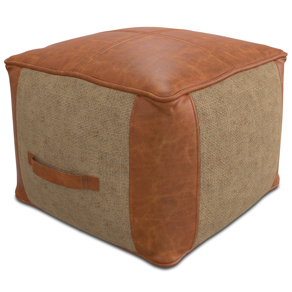 Atkinson Pouf  In Tan Genuine Leather. Picture 1