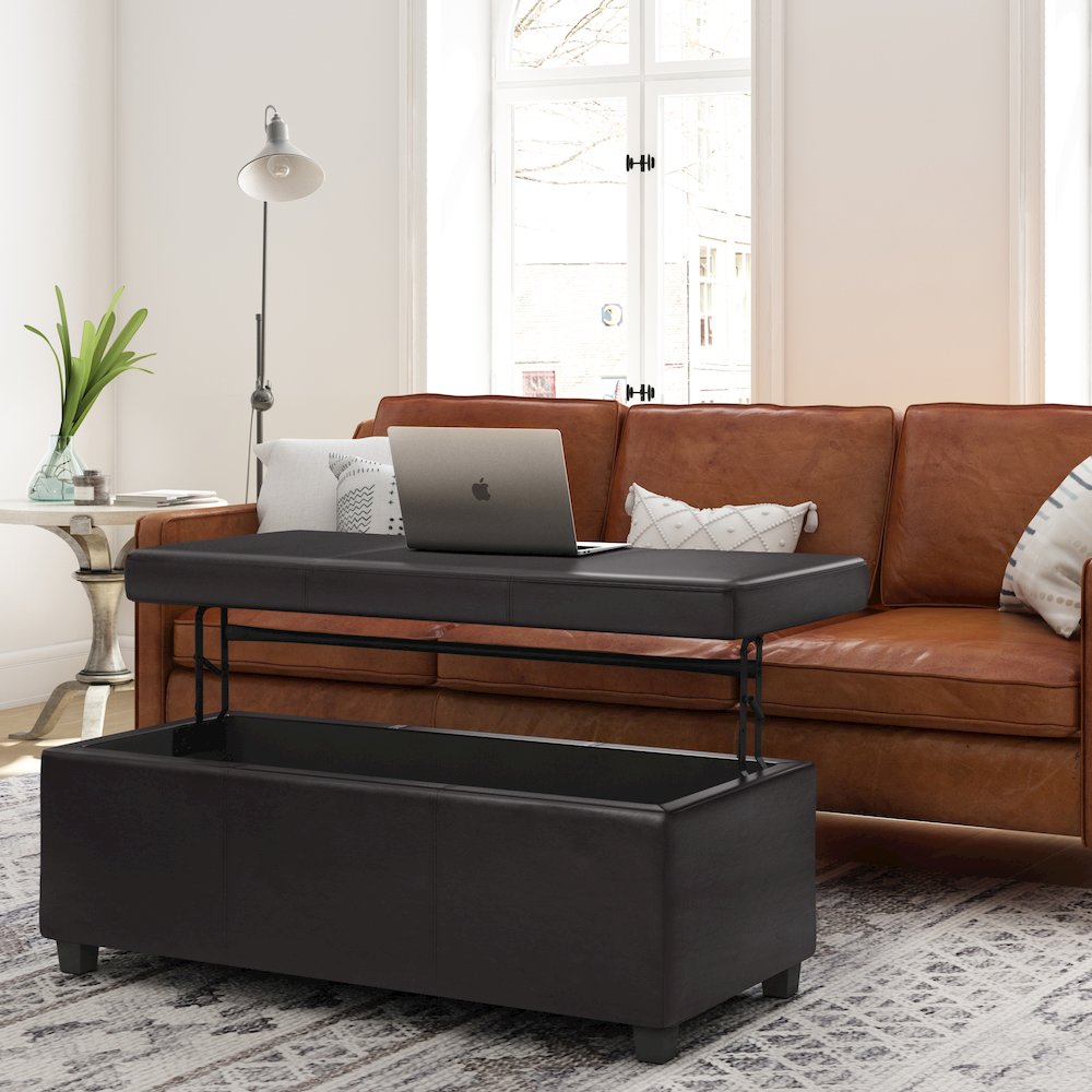 Avalon Lift Top Rectangular Storage Ottoman In Tanners Brown Vegan Faux Leather. Picture 5