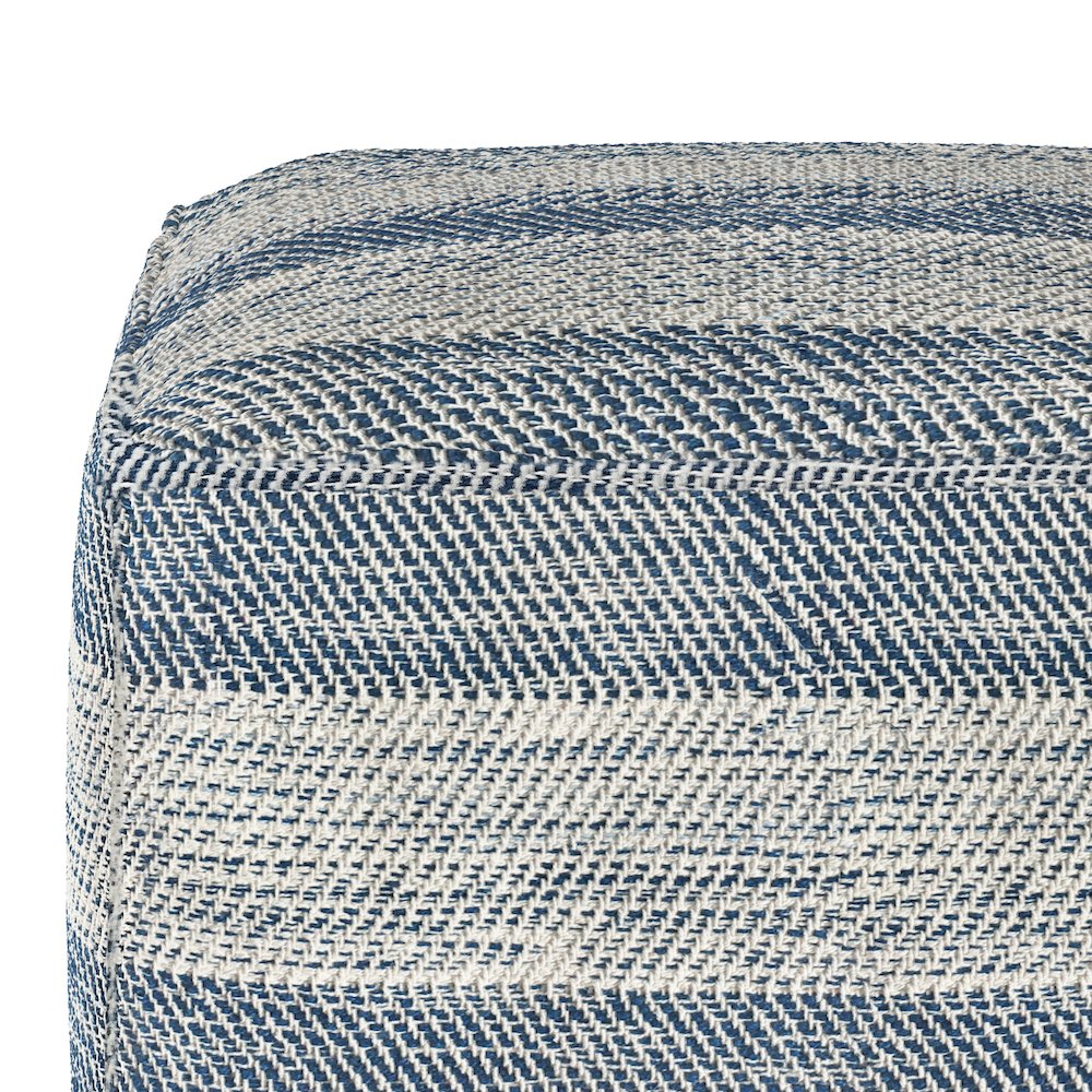 Clay Square Pouf In Patterened Teal Melange Cotton. Picture 2