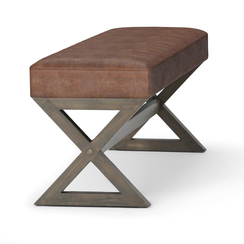 Salinger Solid Hardwood Large Ottoman Bench In Distressed Saddle Brown. Picture 4