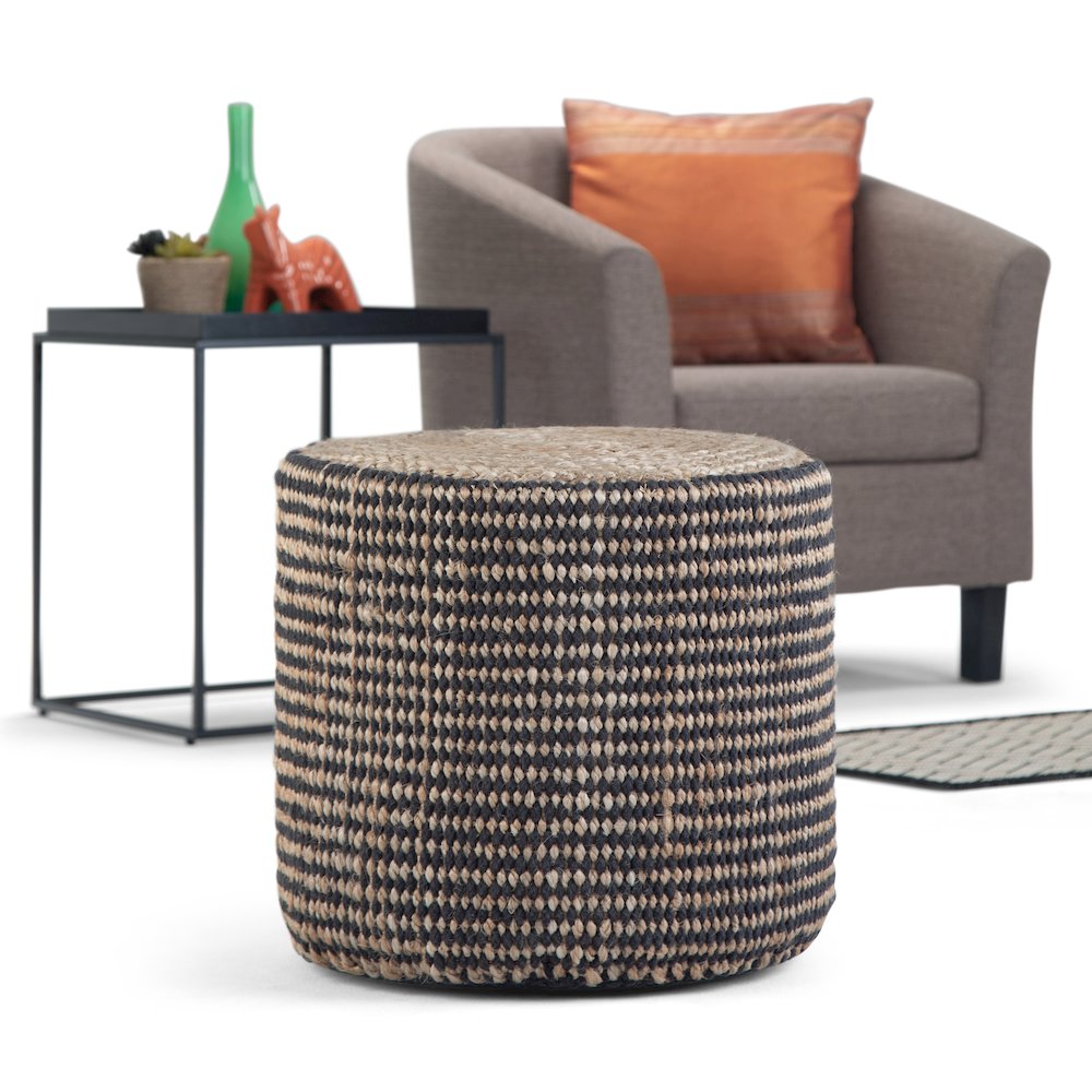 Larissa Round Braided Pouf In Natural Jute. Picture 5