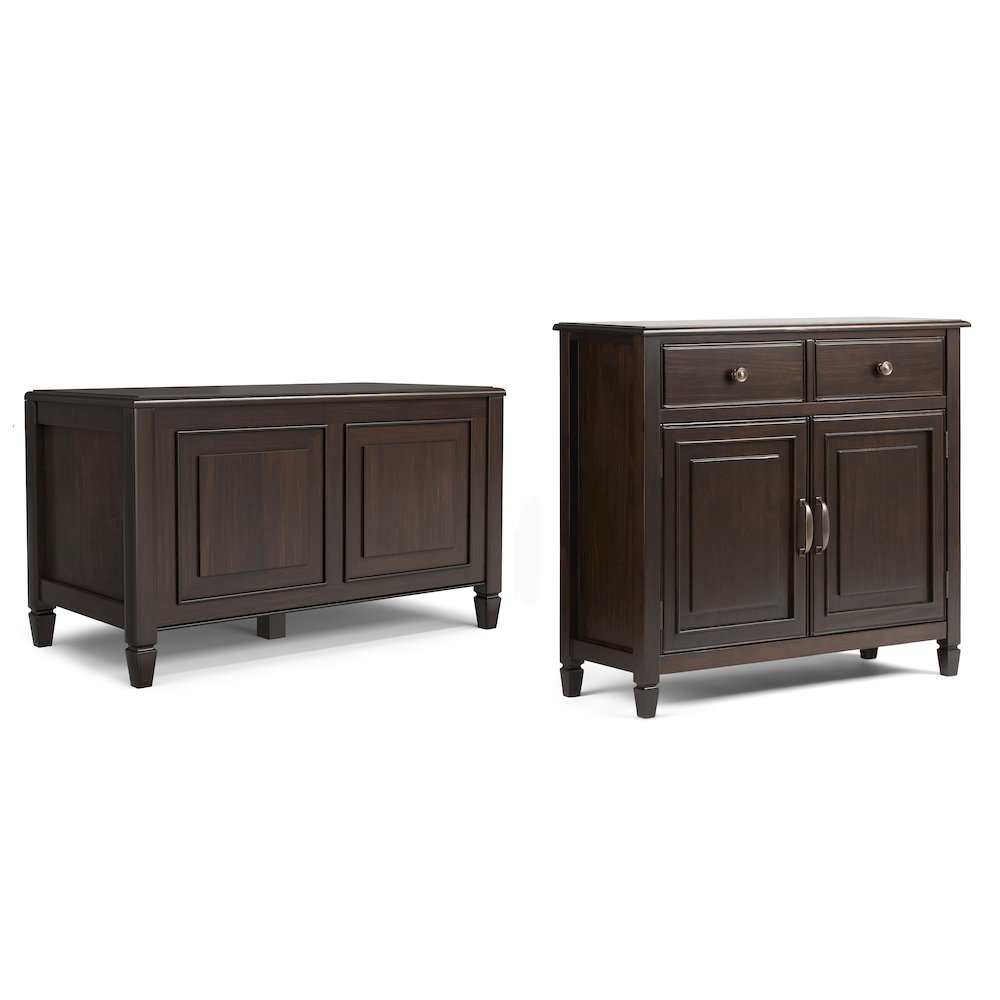 36"W Small Storage Bench Trunk and 40"W Storage Cabinet in Dark Chestnut Brown. Picture 1