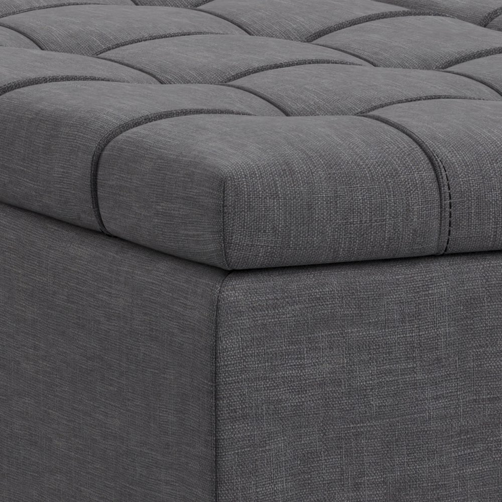 Laura Mid Century Lift Top Storage Ottoman in Slate Grey Polyester Linen. Picture 12