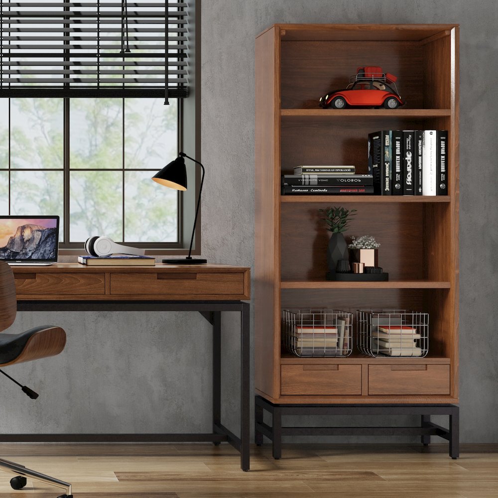 Banting Solid Wood Mid Century Bookcase In Walnut Veneer. Picture 5
