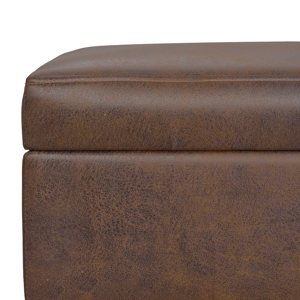 Small Storage Ottoman In Distressed Chestnut Brown Vegan Faux Leather. Picture 6