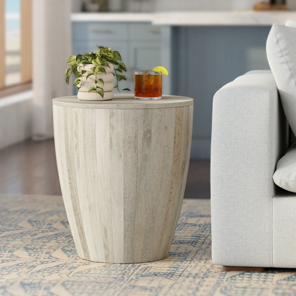 Elmbrook 21 inch Wide Solid Mango Modern End Table in White Wash, Assembled. Picture 6
