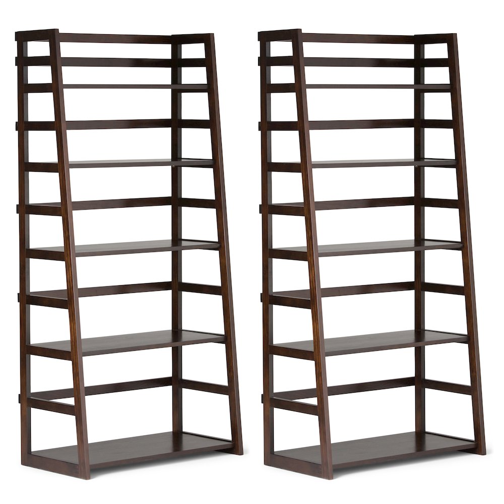 Acadian 30 Inch Solid Wood 5 Shelf Ladder Bookcase In Brunette Brown (Set Of 2). Picture 1