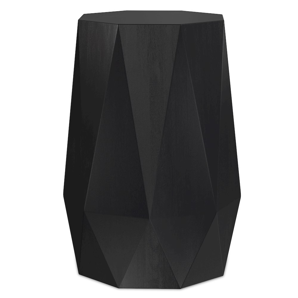 Solid Acacia Wood 15 Inch Wide Polygon Contemporary Side Table In Black. Picture 1