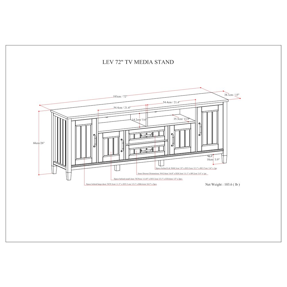 Lev Solid Wood 72 Inch Tv Media Stand In Smoky Brown For Tvs Up To 80 Inches. Picture 6