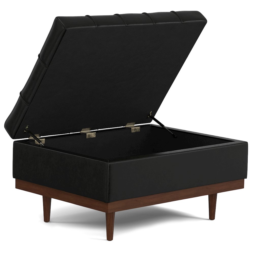Mariah Coffee Table Storage Ottoman in Midnight Black  PU Black faux leather. Picture 5