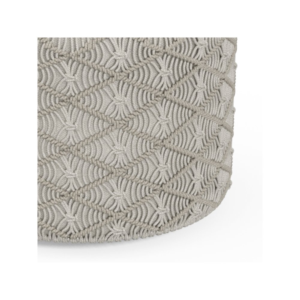 Coates Contemporary Round Macrame Pouf In Cloud Grey Cotton. Picture 3