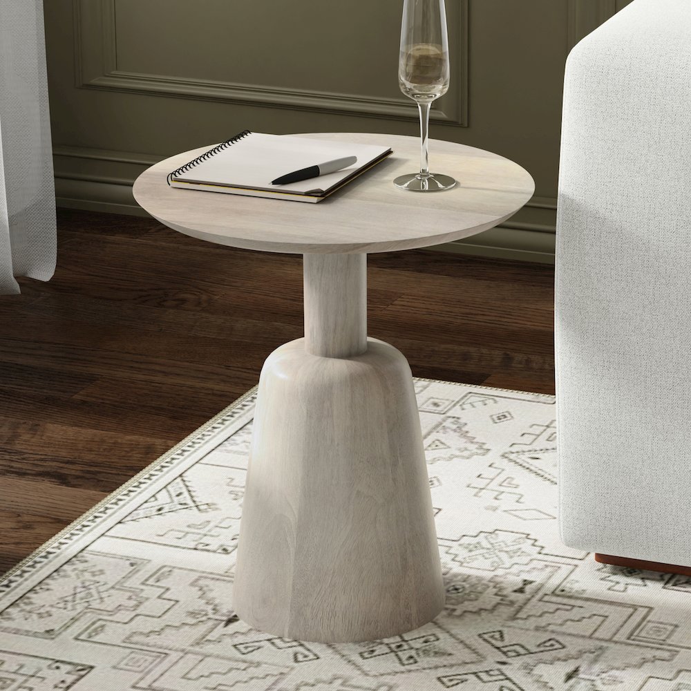 18 inch Wide Round Contemporary Side Table in White Wash. Picture 7