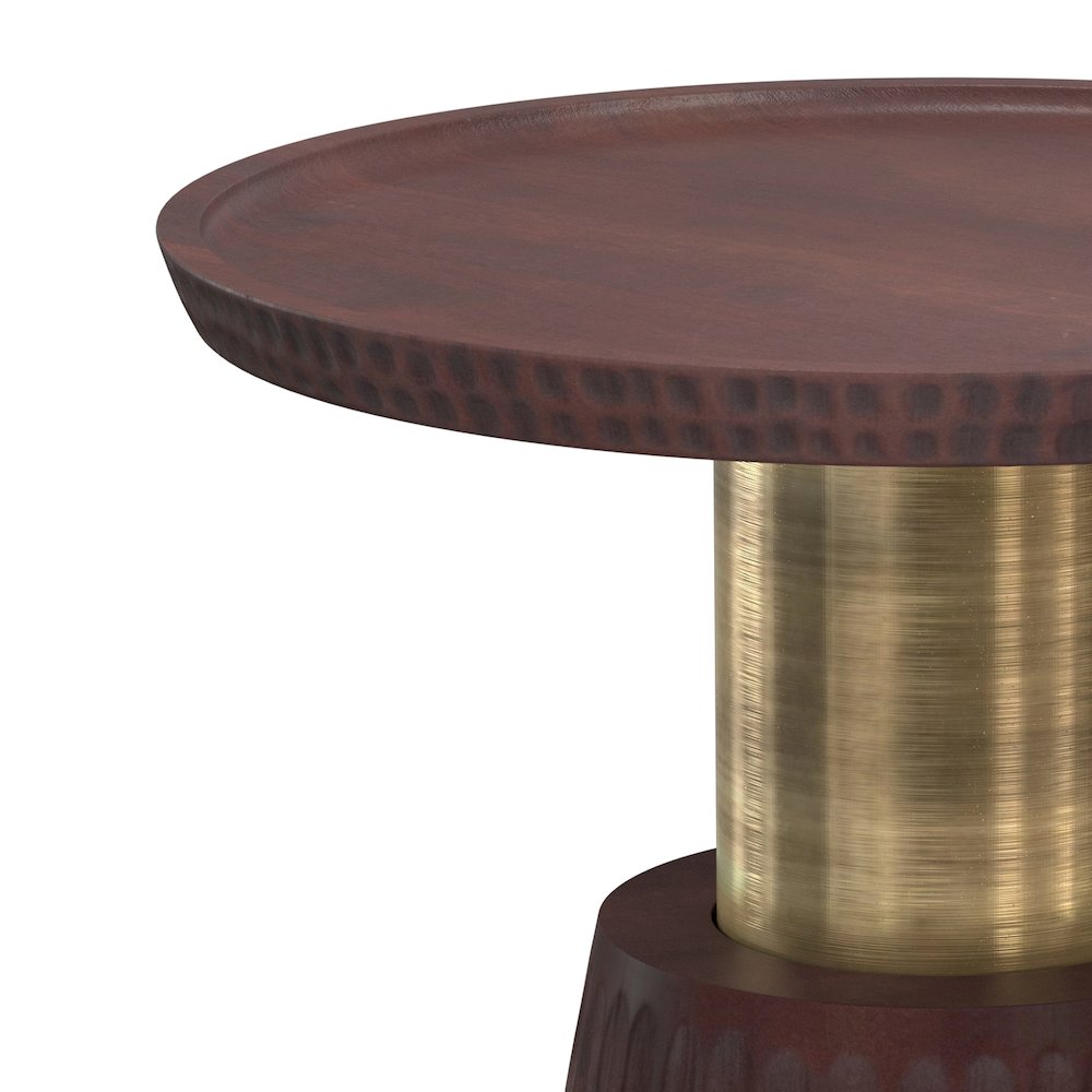 16 inch Wide Solid Mango/Metal Contemporary End Table in Walnut Brown/Gold. Picture 4
