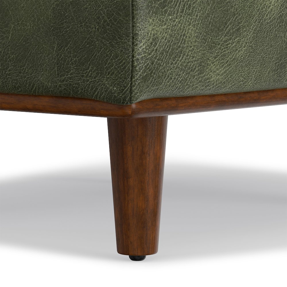 33 Inch Wide Mid-Century Modern Table Ottoman In Moss Green Genuine Leather. Picture 4