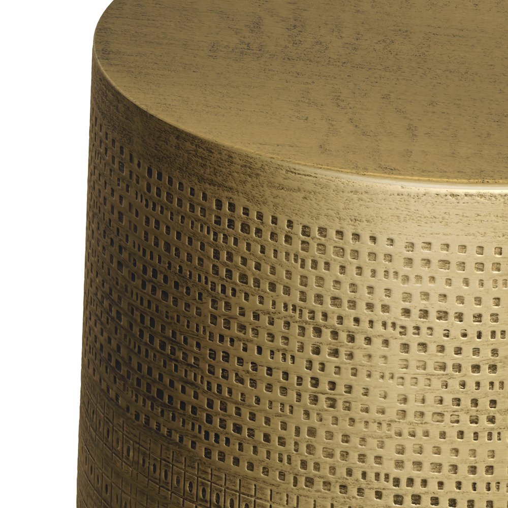 15"W Boho Morse Pattern Metal Accent Table in Antique Brass Iron, Assembled. Picture 4