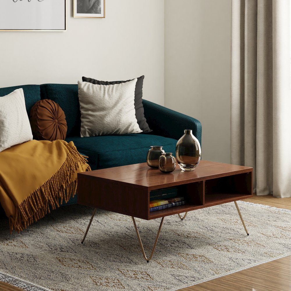 Hunter Solid Mango Wood Small Lift Top Coffee Table In Umber Brown And Gold. Picture 5