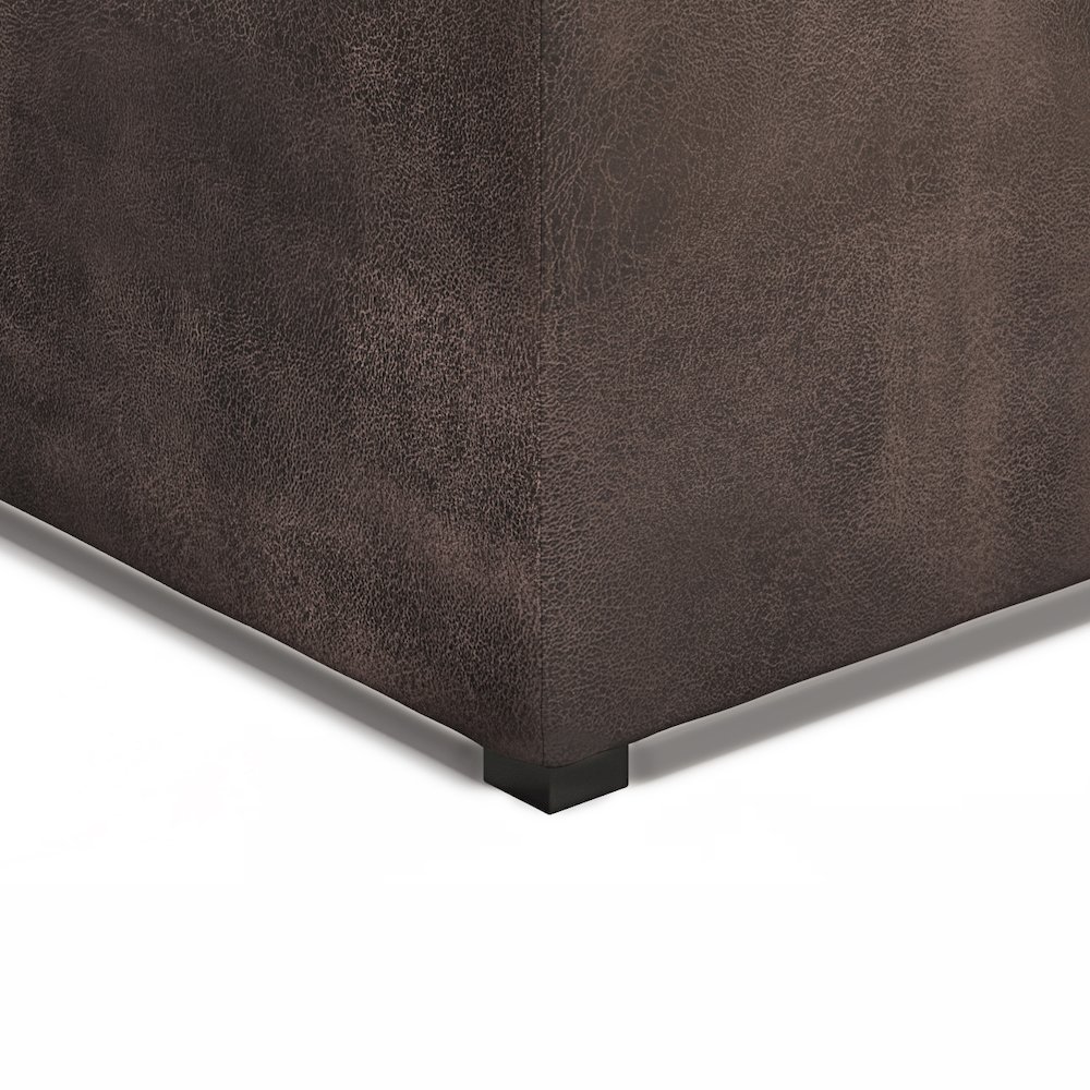 Coffee Table Storage Ottoman In Distressed Brown Vegan Faux Leather. Picture 4