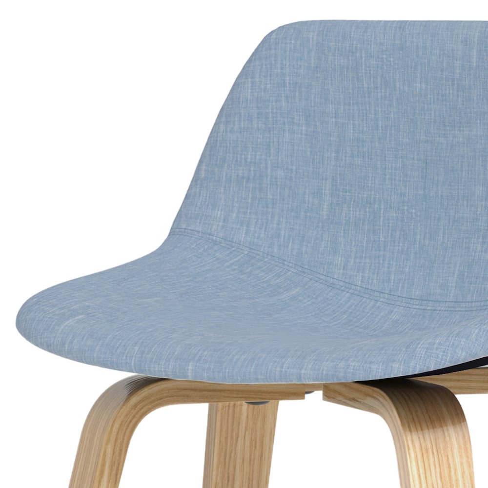 Counter Height Stool (Set Of 2) With Light Wood In Denim Blue Polyester Linen. Picture 2