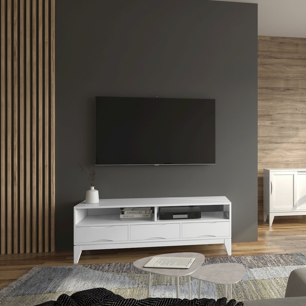 Harper Solid Hardwood Tv Media Stand In White For Tvs Up To 65 Inches. Picture 5