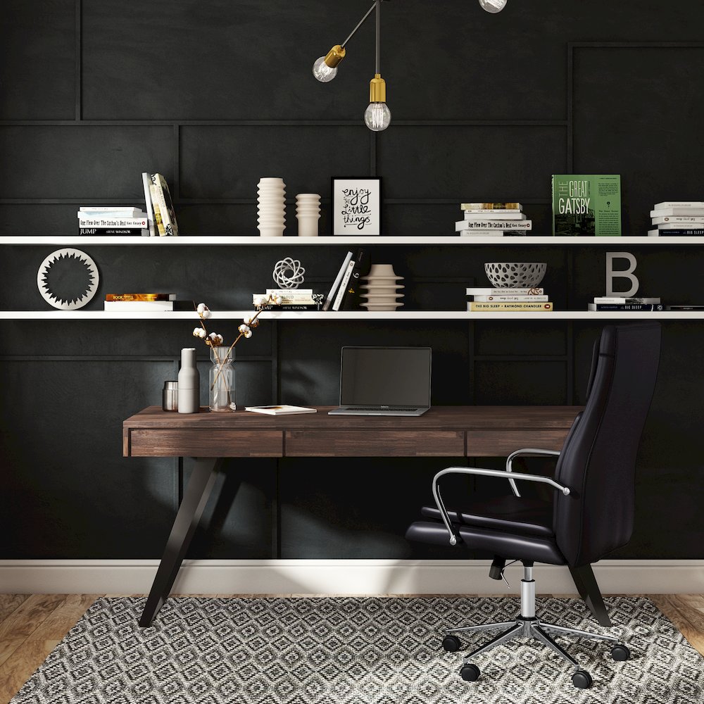 Lowry Solid Acacia Wood Large Desk In Distressed Charcoal Brown. Picture 5