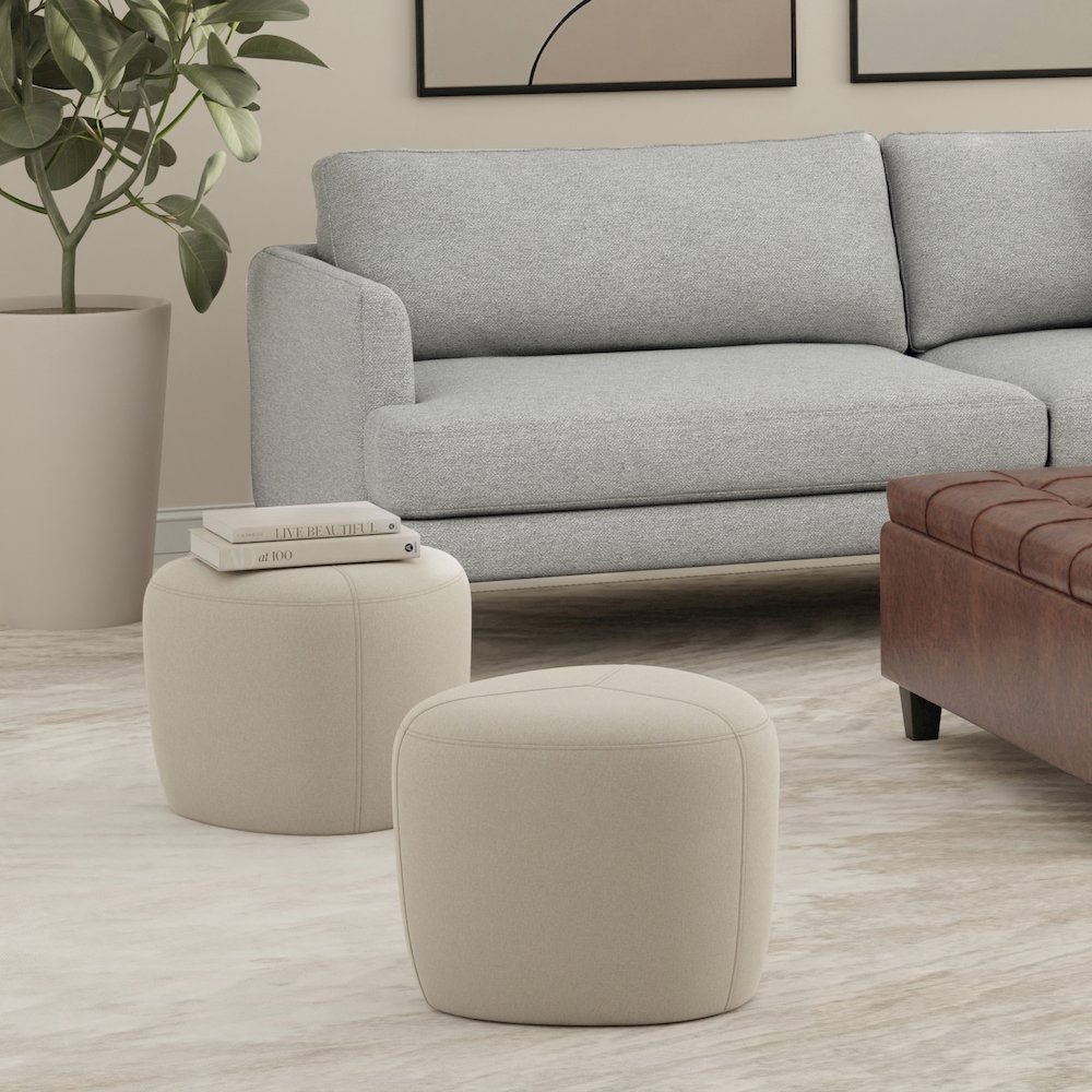 Moore Small Ottoman In Natural Linen Look Fabric. Picture 5