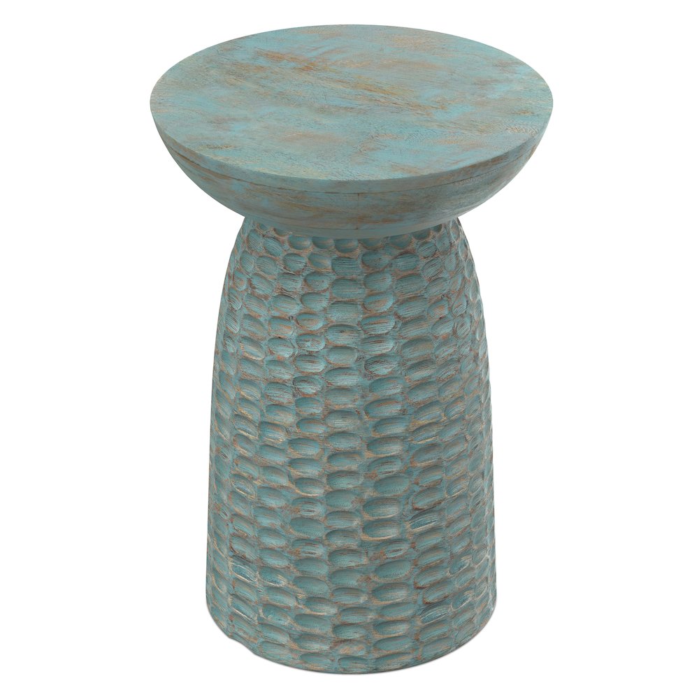 Boyd 16 inch Wide Solid Mango Contemporary Tall Accent Table in Teal Wash. Picture 3