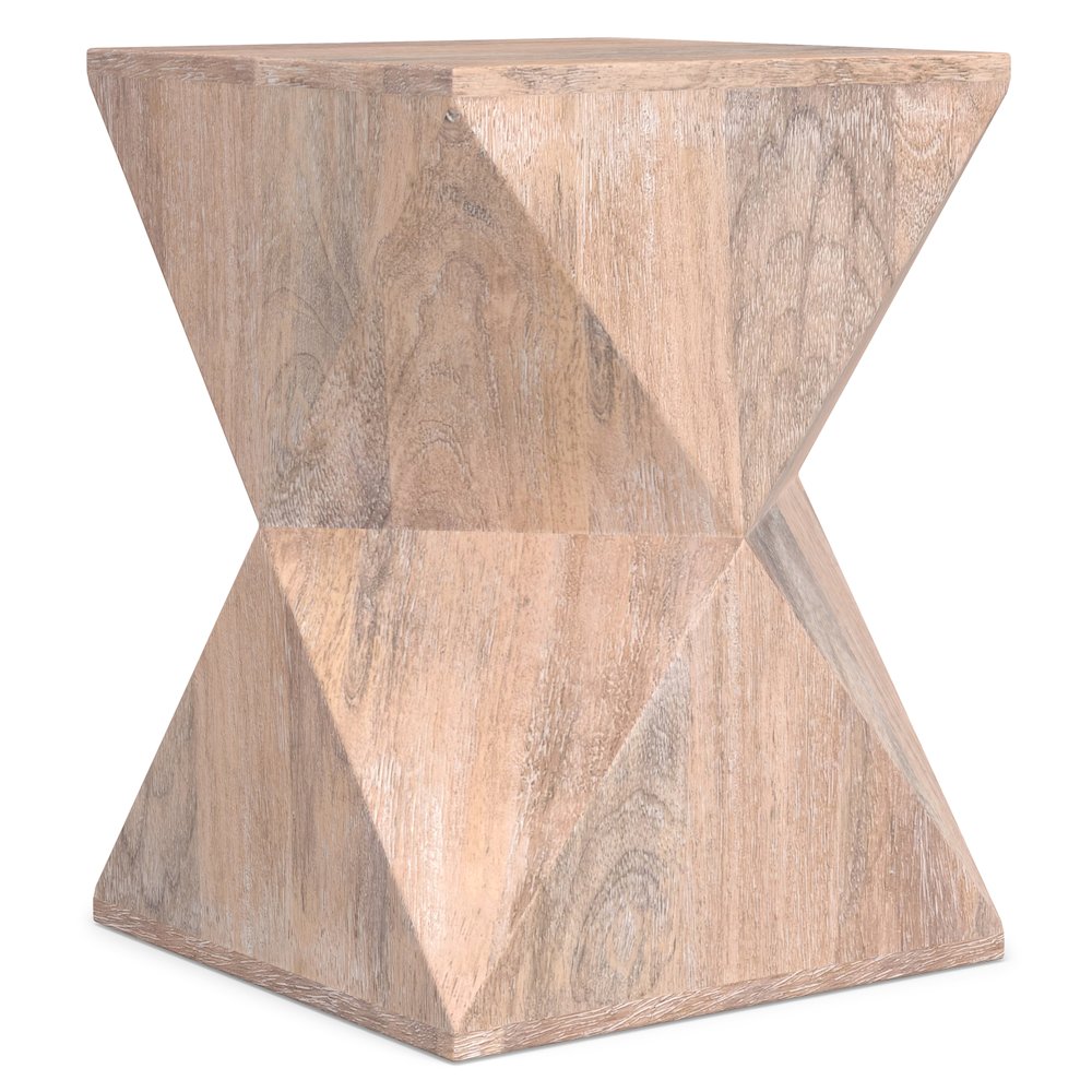 Sutton 14 Inch Wide Solid Mango Contemporary Side Table In Cerused Natural. Picture 2