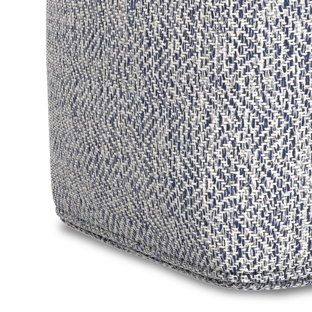 Nate 18 inch Wide Boho Square Pouf in Denim Mélange Cotton. Picture 4