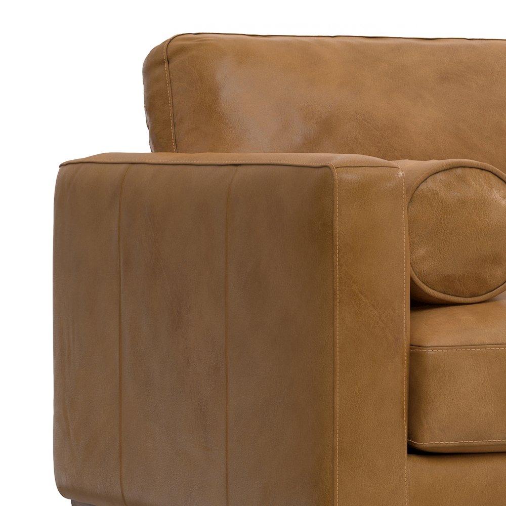 43 Inch Wide Mid-Century Modern Accent Chair In Sienna Top Grain Genuine Leather. Picture 2