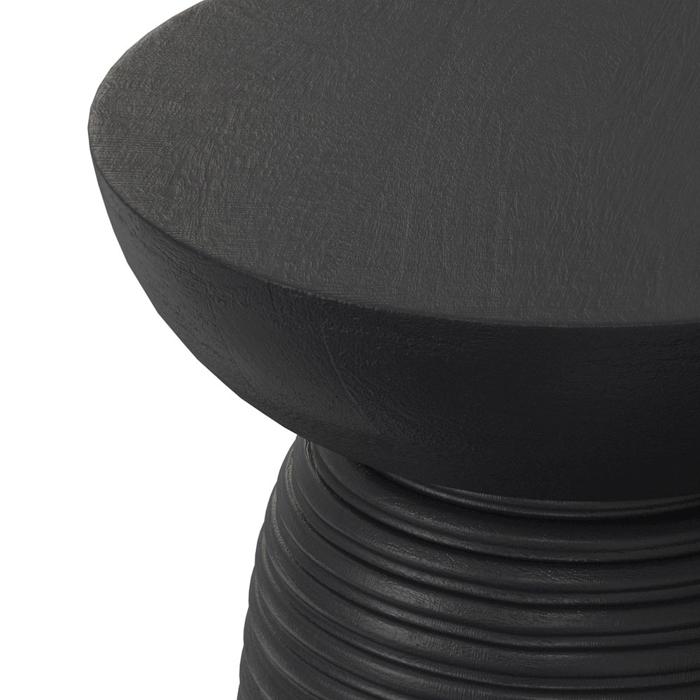 Boyd 13 inch Wide Solid Mango Contemporary Ribbed Accent Table in Black. Picture 5