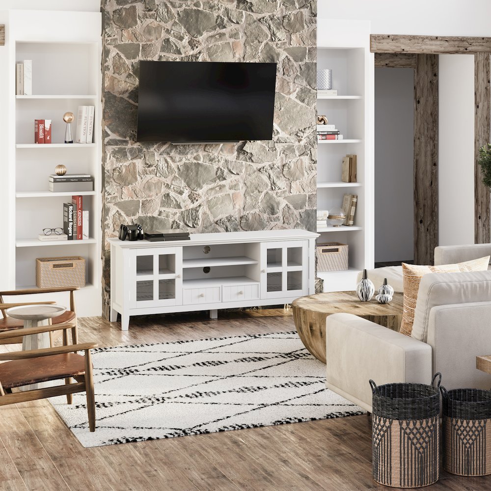 Acadian Solid Wood 60 Inch Tv Media Stand In White For Tvs Up To 65 Inches. Picture 5