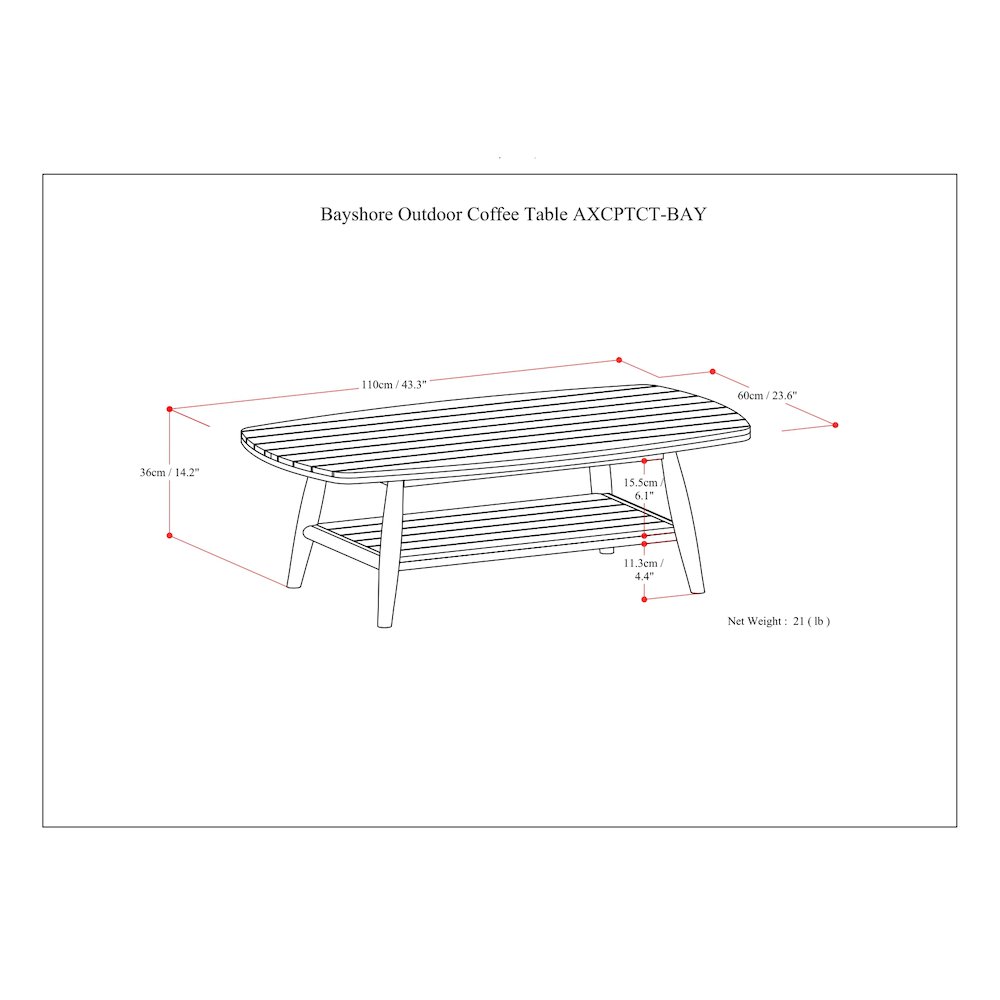Bayshore Solid Acacia Wood Outdoor Coffee Table In Light Teak. Picture 6