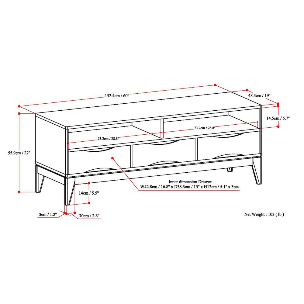 Harper Solid Hardwood Tv Media Stand In White For Tvs Up To 65 Inches. Picture 6
