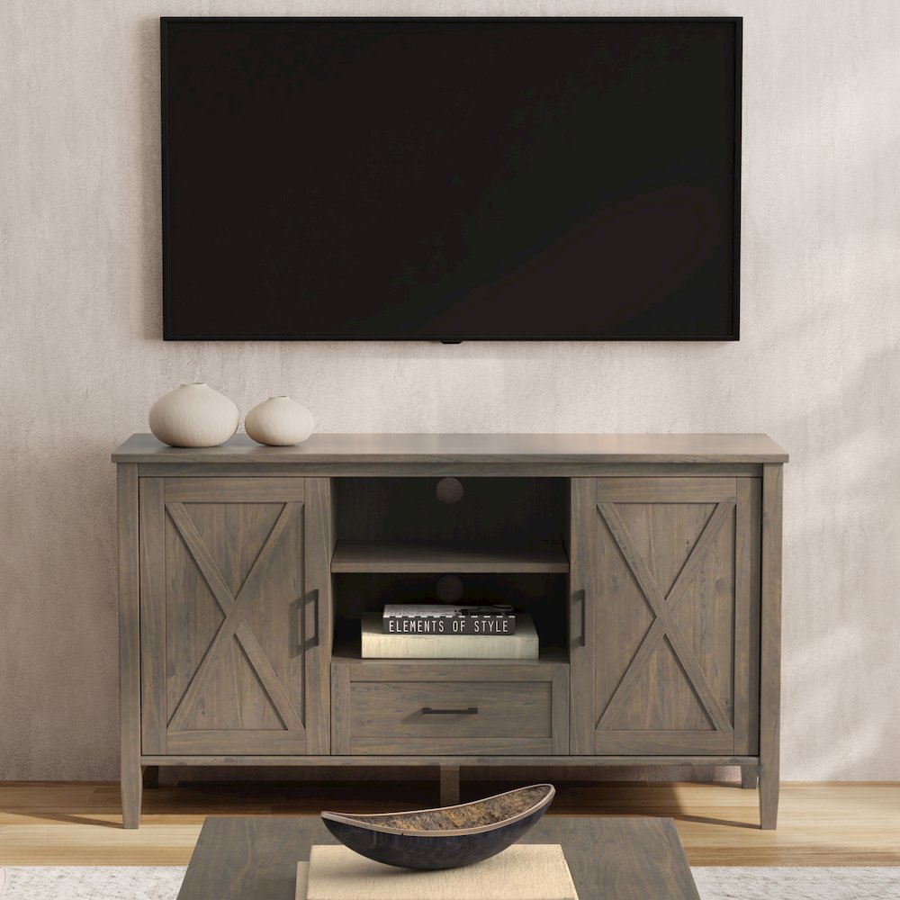 Ela Solid Wood Medium Tv Stand In Smoky Brown For Tvs Up To 60 Inches. Picture 5