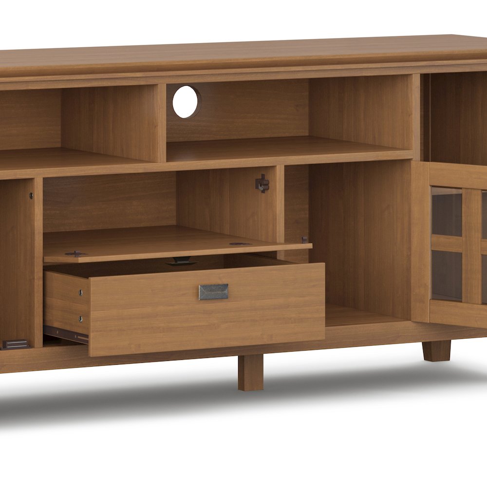 Artisan Solid Wood 72 Inch Tv Media Stand In Honey Brown For Tvs Up To 80 Inches. Picture 4