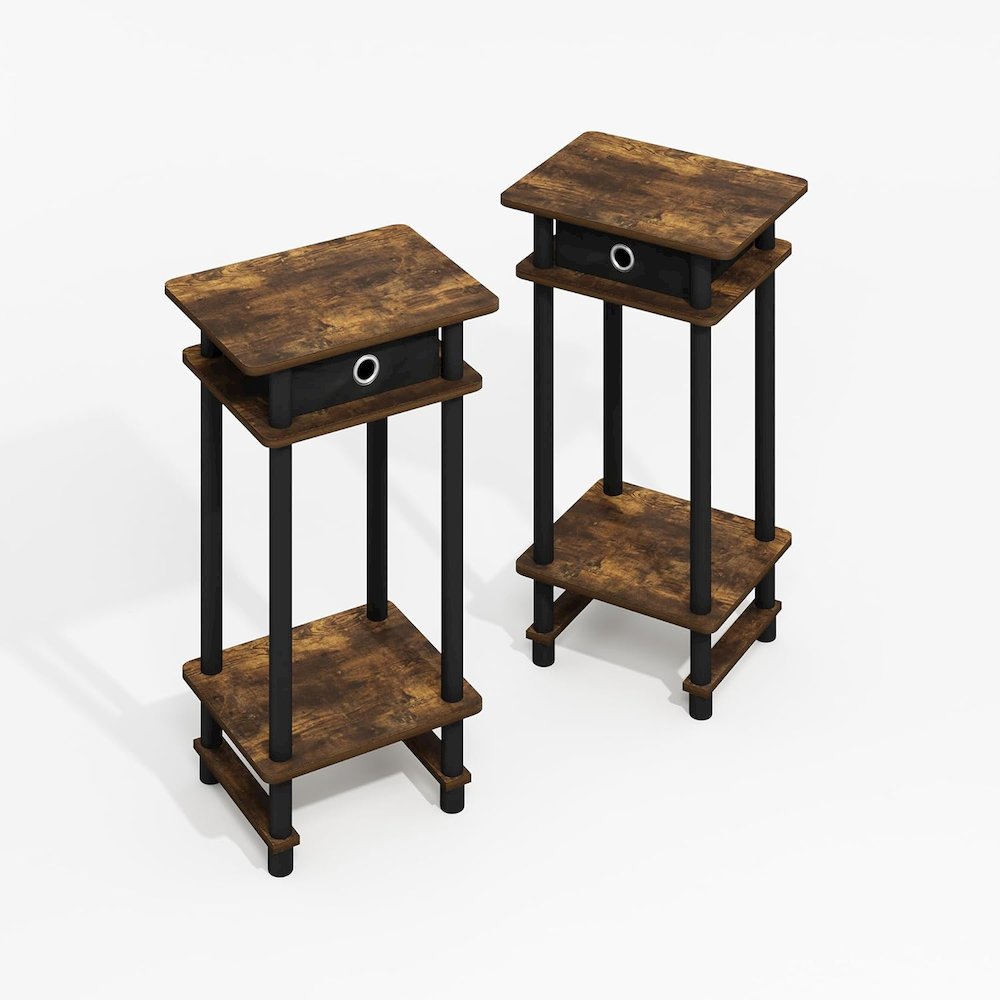 Turn-N-Tube Tall End Table, Side Table with Bin, Amber Oak/Black/Black, Set of 2. Picture 1