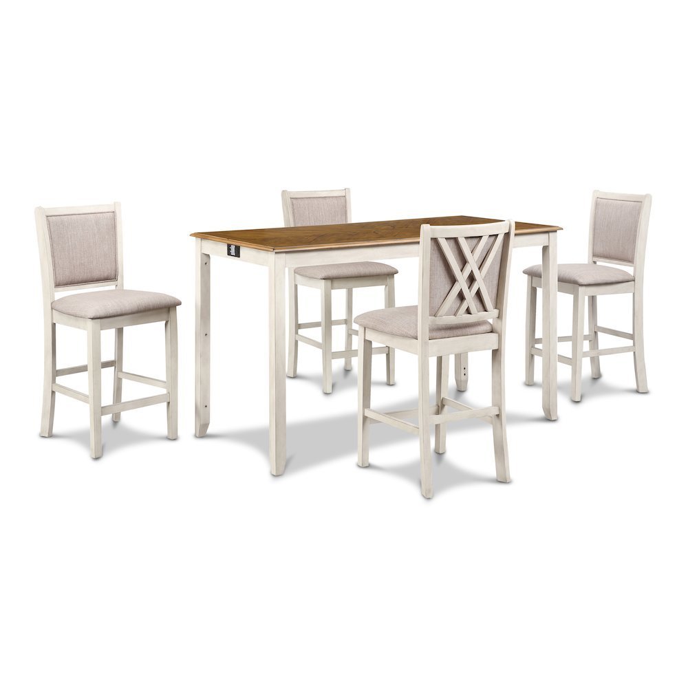 5-Piece Rectangular Wood Dining Set with 4 Chairs in Beige & Brown Finish. Picture 1