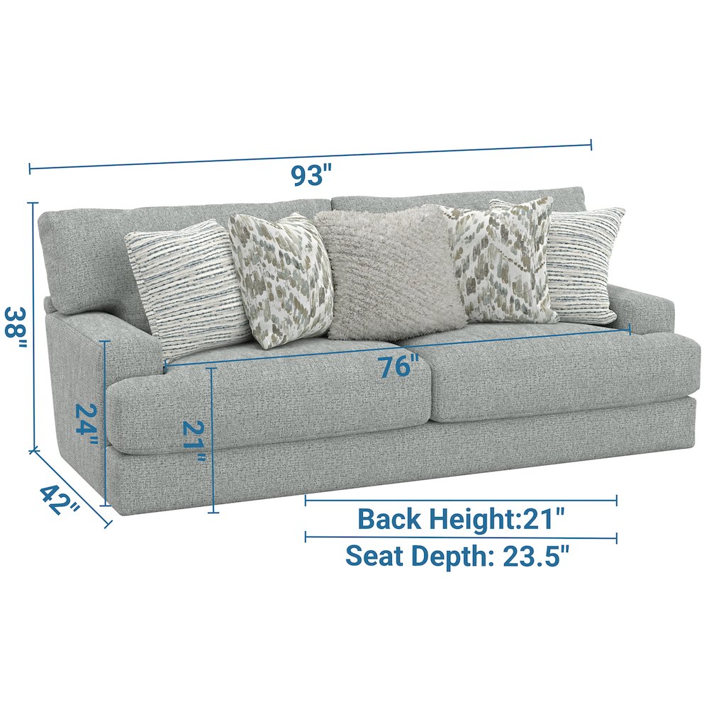 Brett 93" Sofa with Cuddler Cushions in Blue Color. Picture 1
