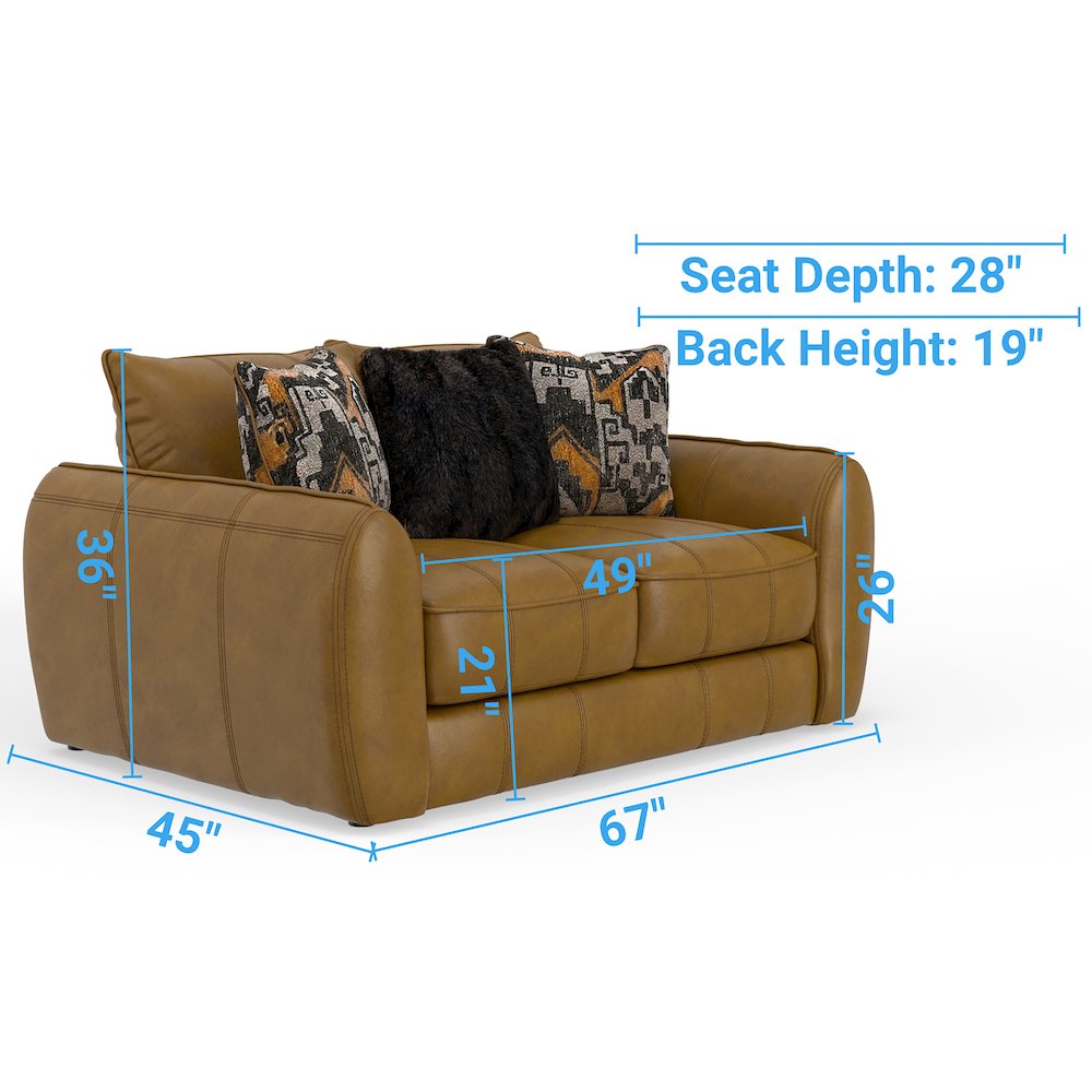 Corvara Top Grain Italian Leather Match Loveseat in Brown Color. Picture 3