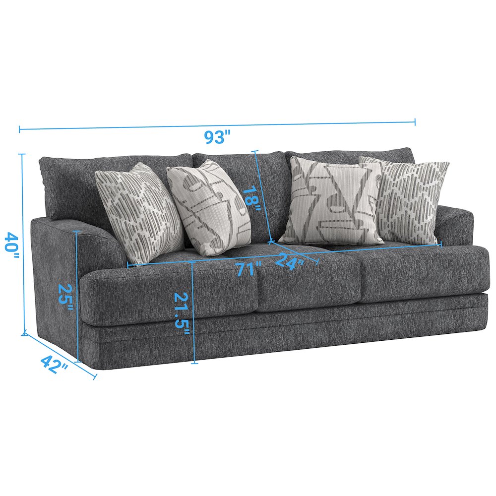 Tyson 93" Sofa with Cuddler Cushions in Grey Color. Picture 4