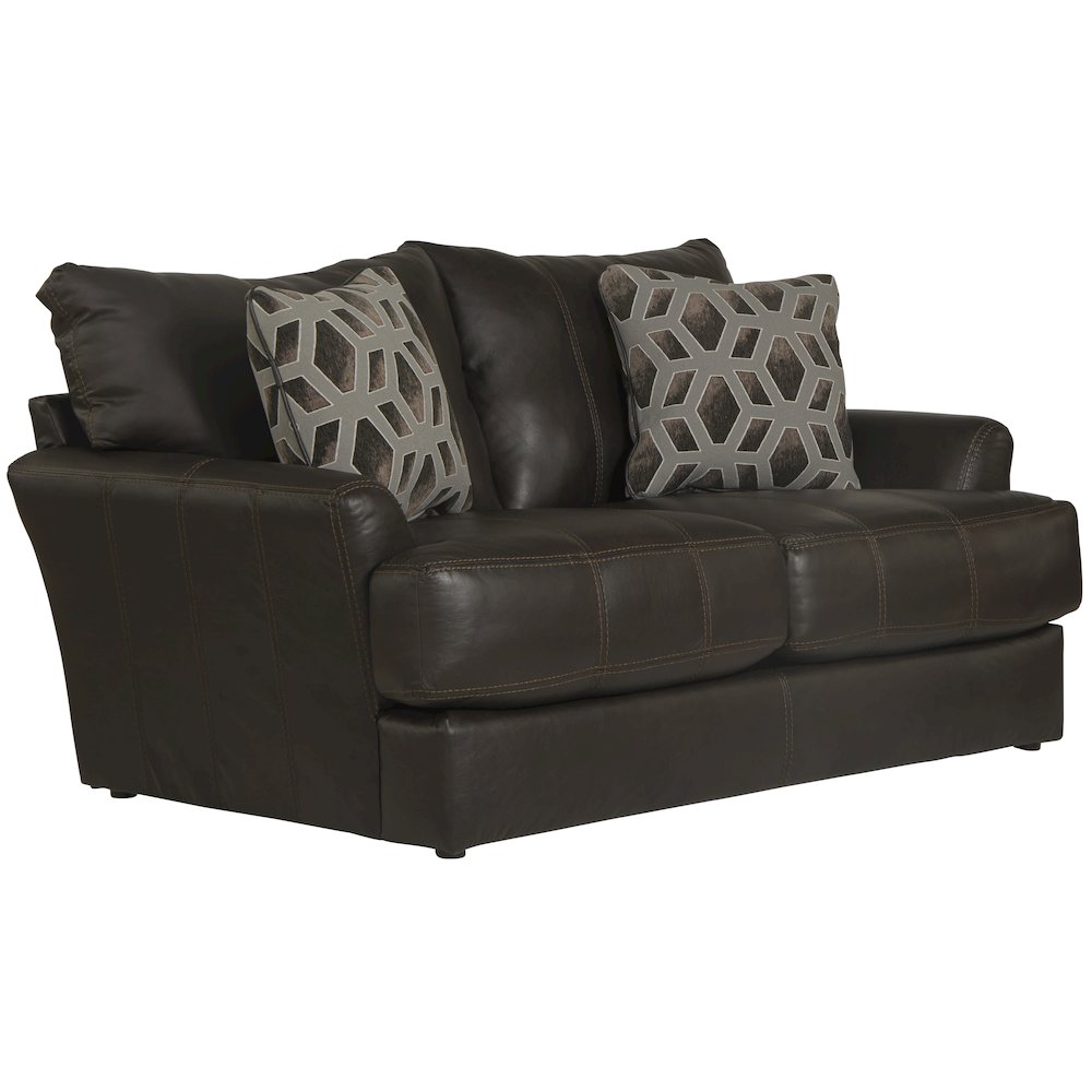 Top Grain Italian Leather Match Loveseat with Cuddler Cushions in Brown Color. Picture 1
