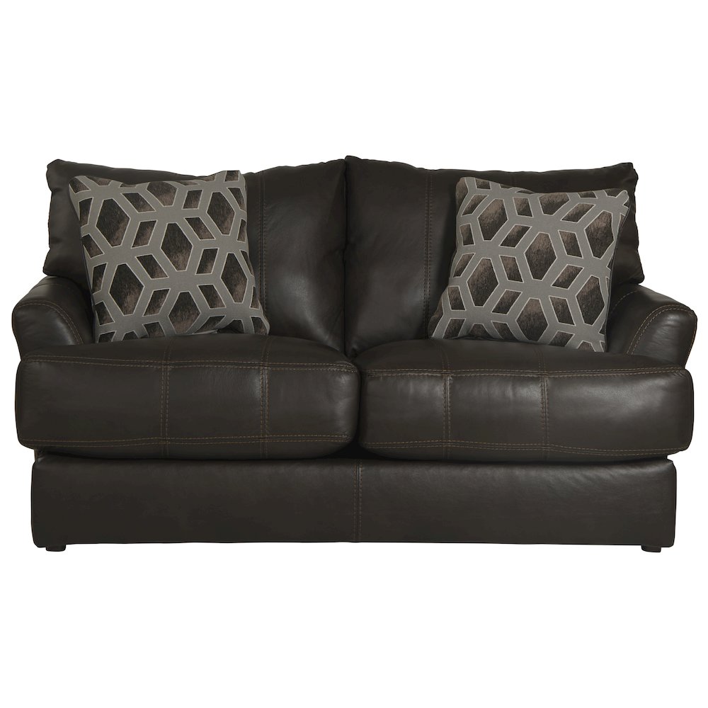 Top Grain Italian Leather Match Loveseat with Cuddler Cushions in Brown Color. Picture 3