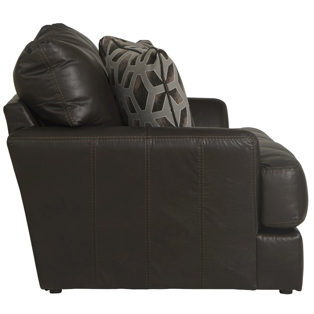 Top Grain Italian Leather Match Loveseat with Cuddler Cushions in Brown Color. Picture 4