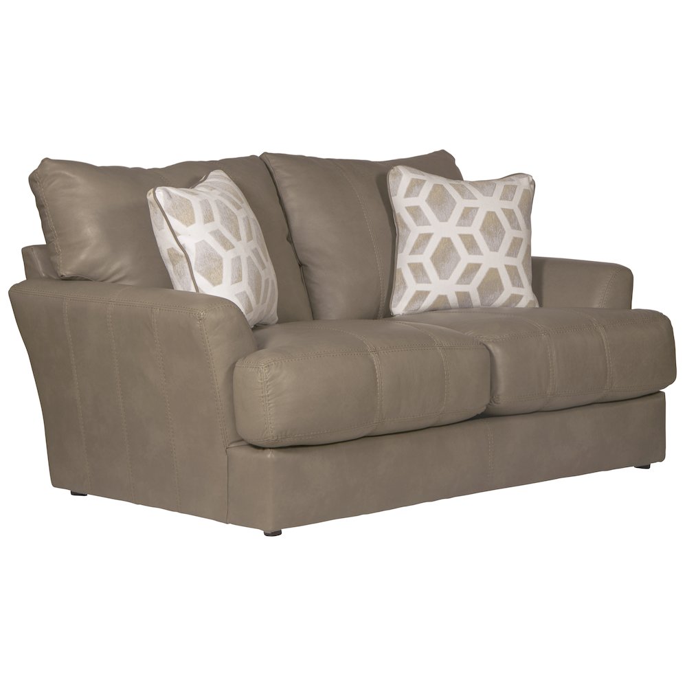 Top Grain Italian Leather Match Loveseat with Cuddler Cushions in Beige Color. Picture 1