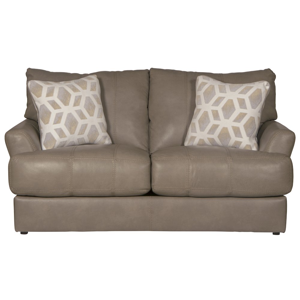 Top Grain Italian Leather Match Loveseat with Cuddler Cushions in Beige Color. Picture 3