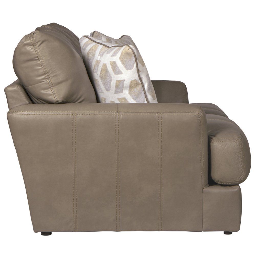 Top Grain Italian Leather Match Loveseat with Cuddler Cushions in Beige Color. Picture 4