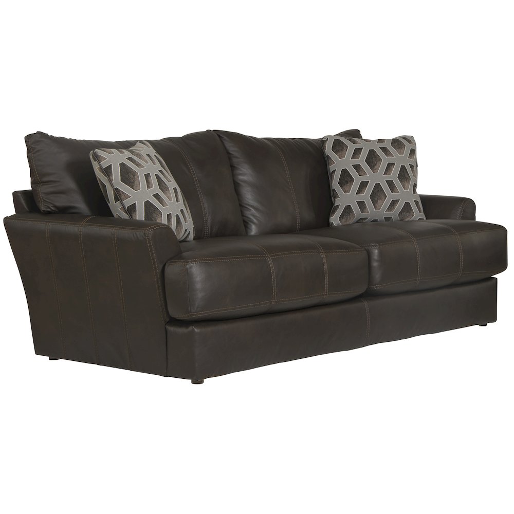 Prato Top Grain Italian Leather Match Sofa with Cuddler Cushions in Brown Color. Picture 1