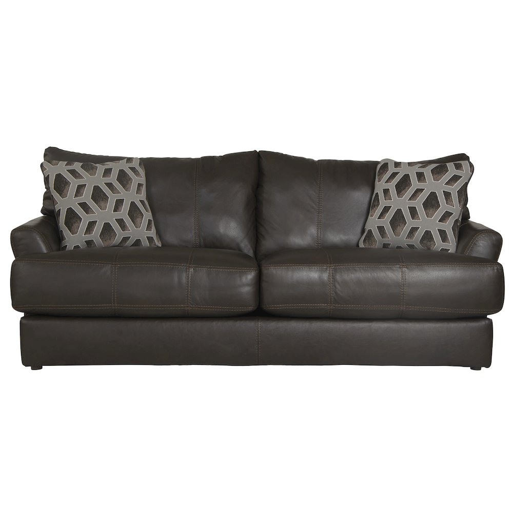 Prato Top Grain Italian Leather Match Sofa with Cuddler Cushions in Brown Color. Picture 3